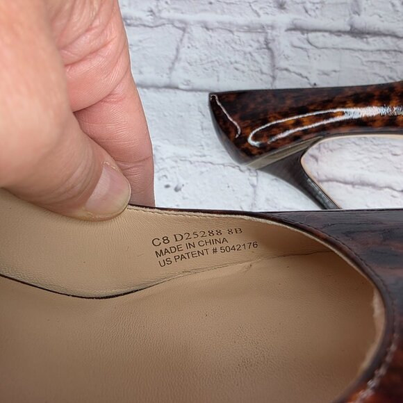 Cole Haan Womens Carma Peep Toe Heels Sz 8 B Patent Leather Tortoise Air Sole - Picture 9 of 14